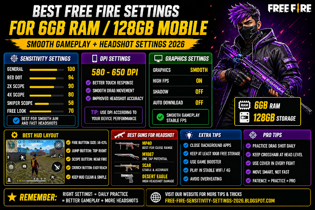 Best Free Fire Settings for 6GB RAM / 128GB Mobile 2026