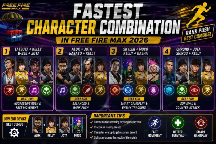 Best Character Combination For Fast Rush In Free Fire MAX