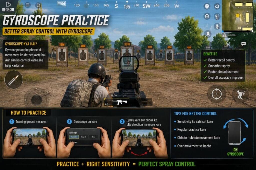 BGMI gyroscope practice in training ground for better recoil control and spray accuracy