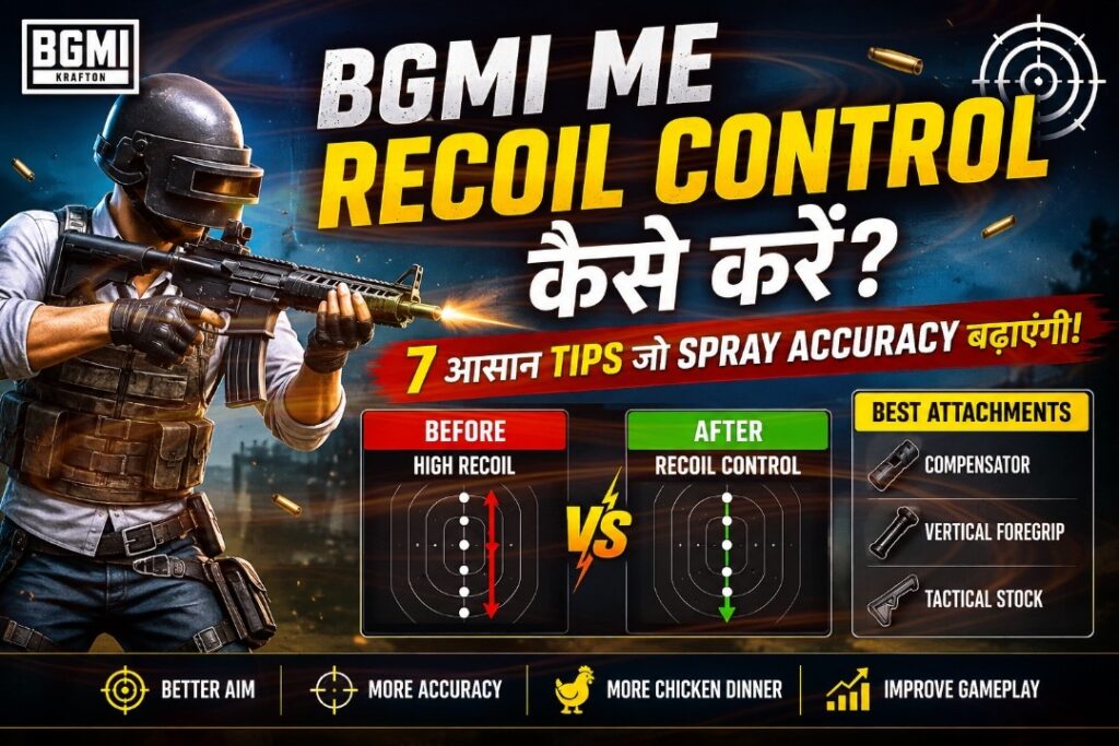 BGMI Recoil Control Guide 2026 with M416 attachments, gyroscope tips and sensitivity settings