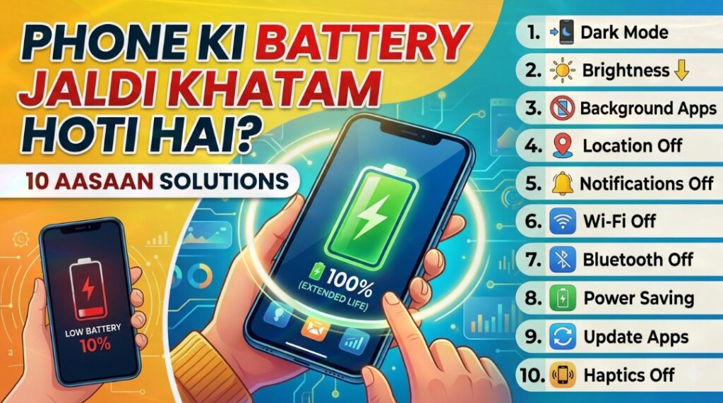 Phone ki battery jaldi khatam hone ke karan aur battery backup badhane ke 10 aasan tips